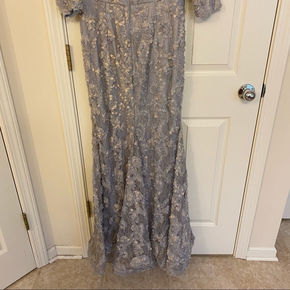 Xscape- Off-Shoulder Lavender/Blue Evening Gown - Elegant Lace Mermaid Dress - Picture 8 of 12
